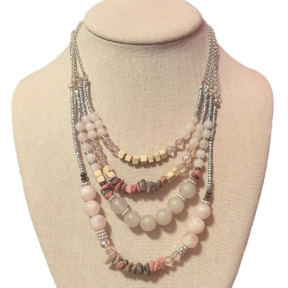 Multi-Layer SilverâToneâBeadedâNeckace